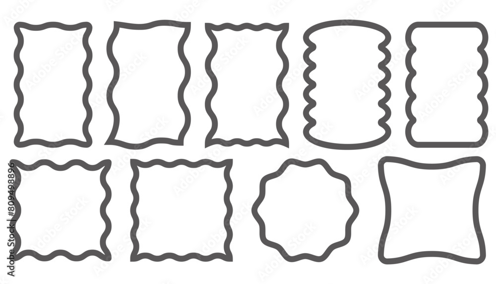 Poster wavy rectangle frame. scallop edge box. outline squiggle vector border. groovy zigzag abstract shape