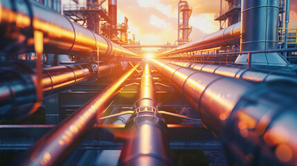 Gas pipeline network in petrochemical oil refinery plant