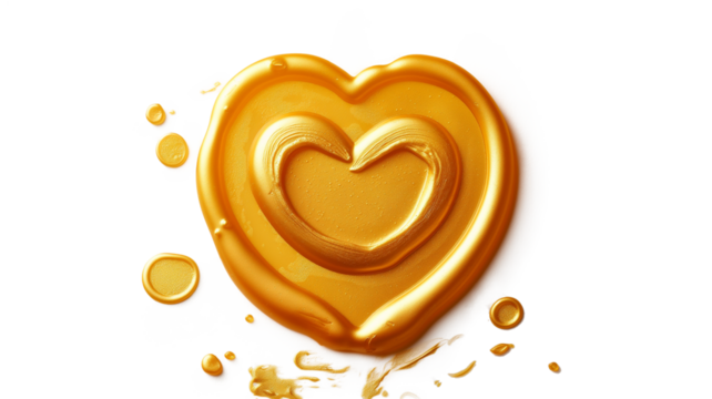 Golden wax seal with heart shape isolated on a transparent background