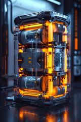 Innovative Lithium-Sulfur and Sodium-Ion Battery Pack with Detailed Technical Cross-Section in Muted Tones
