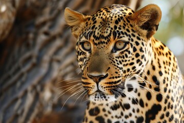 African leopard female pose in beautiful day light, African leopard face, AI generated