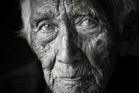 A black and white portrait capturing the weathered face of an elderly man. Fujifilm X-T3, 1/1250sec at f/2.8, ISO 160, 84mm.