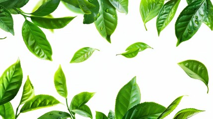 Tea leaves on white background png transparent. hyper realistic 