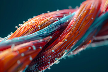 Intricate Anatomy of a Muscle Fiber Showcasing the Interplay of Electrical Currents and Voltage Gradients Powering Contraction in a Captivating