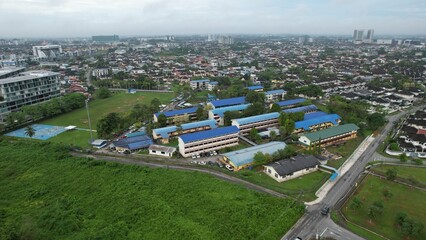 Kuching, Malaysia - May 9 2024: Aerial View of Galacity, Emporium and Saradise Commercial Centres