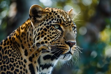 African leopard female pose in beautiful day light, African leopard face, AI generated