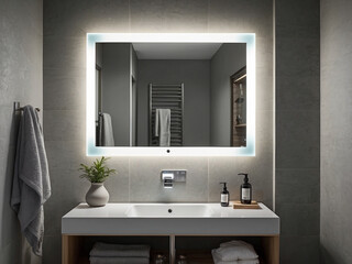 Fototapeta premium Space Expanding Small Bathroom, Illuminated Mirror and Smart Devices