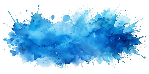 Abstract blue color painting illustration - watercolor splashes or stain, isolated on transparent background PNG