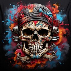 Free photo 3d Skull with weapons skull and cross in the style of Colorful