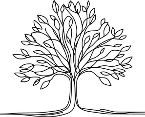 continuous single line tree vector drawing
