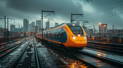 Fototapeta premium Rail Transport - Photos of high-speed trains transporting passengers and goods between different parts of the port, emphasizing the efficiency and speed of rail transport.