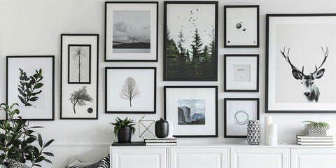 Minimalist Gallery Wall: Create a minimalist gallery wall with a curated selection of artwork framed in simple black or white frames for a sophisticated and cohesive look.