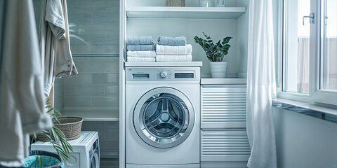 Minimalist Laundry Room: Create a minimalist laundry room with built-in storage, sleek appliances, and a clean, uncluttered layout to streamline household chores.