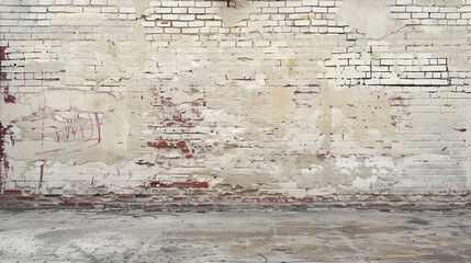 Pure beige brick walls, There are American graffiti on the walls, Front view, white studio, No...