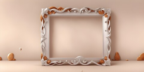 3d rendering of blank picture frame in pastel color background.