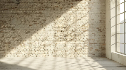 Pure beige brick walls, There are American graffiti on the walls, Front view, white studio, No...