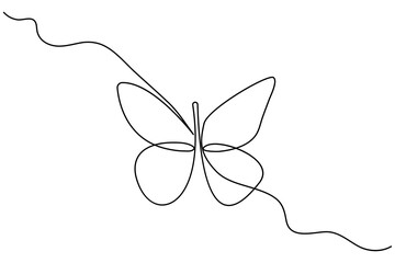 Butterfly continuous one line drawing of  Isolated outline vector art white background