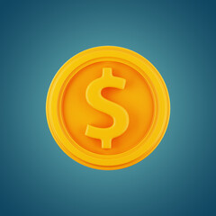 premium gold dollar coin bank icon 3d rendering on isolated background
