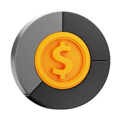 premium gold dollar coin statistic chart icon 3d rendering on transparent background PNG