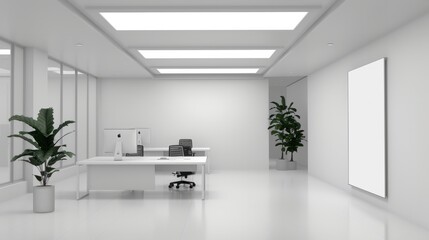 White office interior with mock up wall hyper realistic 
