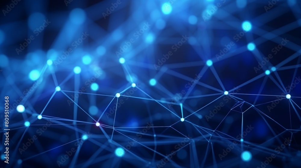 Poster abstract blue background with dots, weaving lines for network data transmission and security design