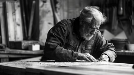 Craftsman at Work in Black and White