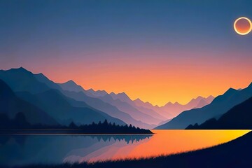 Beautiful and Peaceful Nature Scenery Illustration, Landscape, Countryside, Tranquil, Vibrant and Colorful