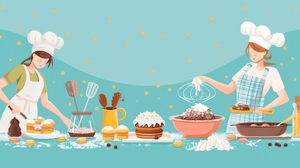2D Flat illustration Activity Concept of a Baking Competition, with Copy Space for Culinary Creations