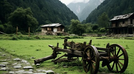 Fototapeta premium Tranquil mill set against a backdrop of lush green meadows in the scenic countryside