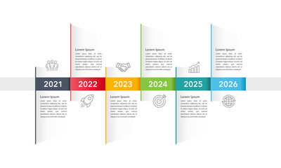 6 years timeline of business design template. Business presentation, Roadmap, Milestone and Business planning. Vector illustration.