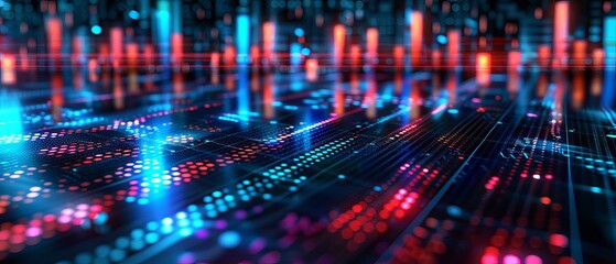Fototapeta premium Waves of financial data in a digital format, featuring metallic bars and geometric graphs depicting economic analysis