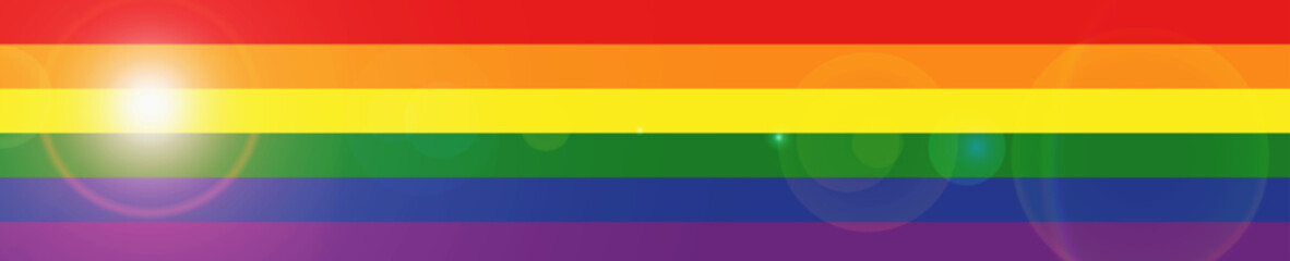 Tęczowy pas, baner, flaga z flarą, promieniami słońca. Miesiąc dumy. LGBTQ. Równouprawnienie. Baner. Wektor. Miejsce na tekst.  © YOUR SHOT