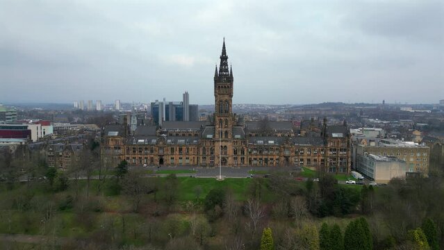 Aerial view of the University of Glasgow with the city on the background Scotland