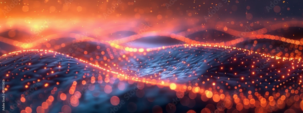 Poster quantum computing simulation on a large display, styled as abstract and minimal