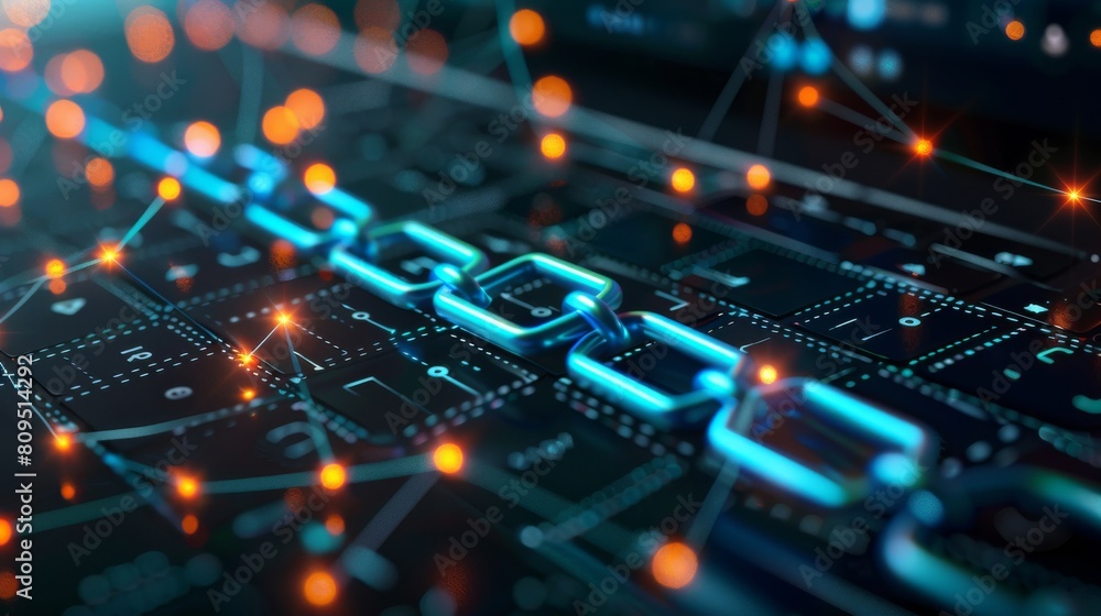 Poster secure blockchain network setup on a laptop a remote worker