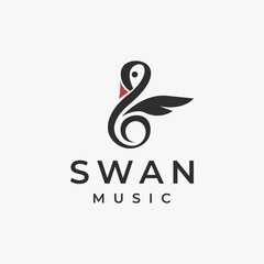 Fototapeta premium Creative Swan music logo template with swan and musical note vector icon concept on white background