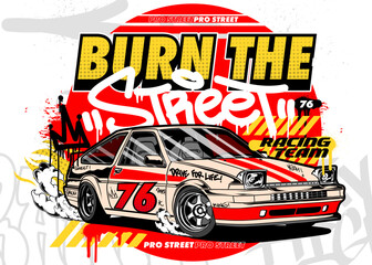Car Graffiti Vector Illustration. Racing car illustration in graffiti style. © Themeaseven