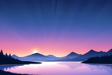 Beautiful and Peaceful Nature Scenery Illustration, Landscape, Countryside, Tranquil, Vibrant and Colorful