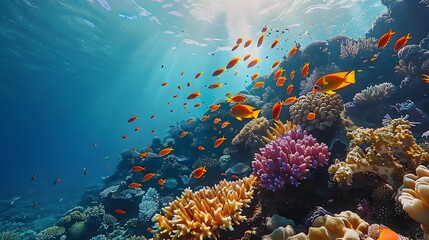 Dive into the vibrant underwater world of the Red Sea, where coral reefs and colorful fish create an enchanting scene for aquatic enthusiasts to explore.