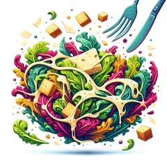 caesar salad illustration - obrazy, fototapety, plakaty