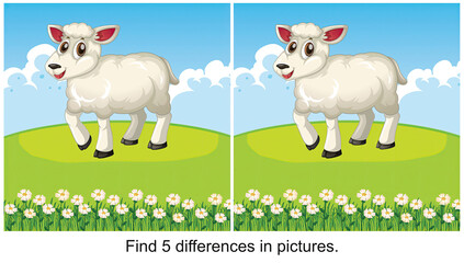 Sheep standing for the camera find 5 differences in the picture.