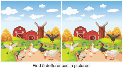 happy duck family find 5 differences in the picture.