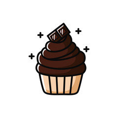 Cute and simple brown chocolate cupcake isolated on a white background