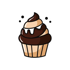 Cute and simple brown chocolate cupcake isolated on a white background
