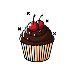 Cute and simple brown chocolate cupcake isolated on a white background