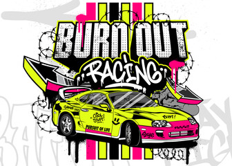 Car Graffiti Vector Illustration. Racing car illustration in graffiti style.