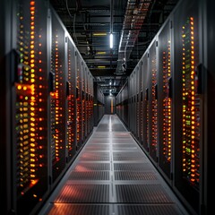 A high-tech data center, with rows of glowing servers: Next-Gen Data Handling Capabilities.
