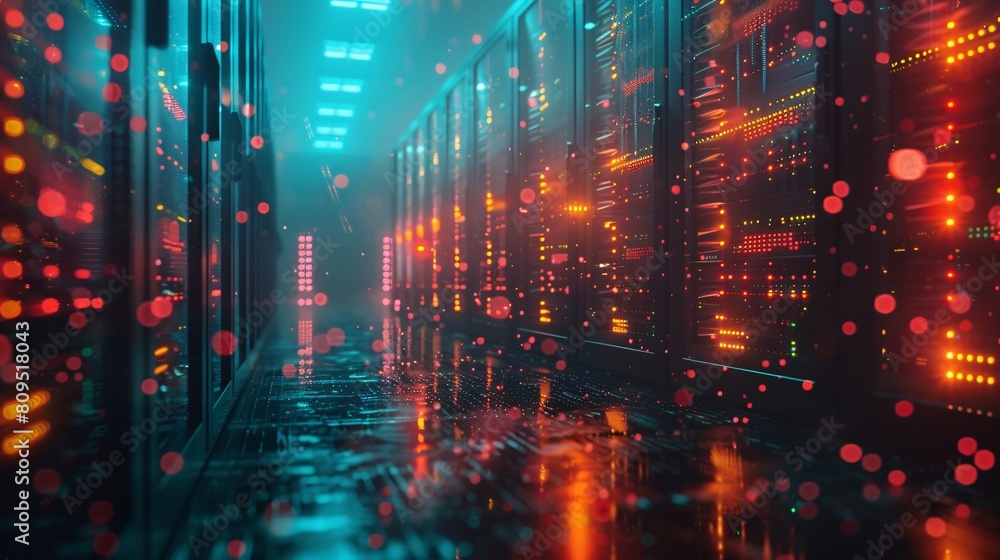 Aufkleber a high-tech data center, with rows of glowing servers: the hub of storage solutions.