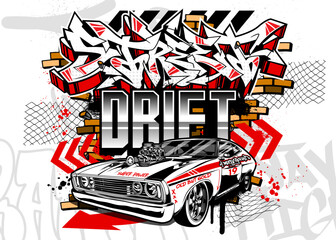 Car Graffiti Vector Illustration. Racing car illustration in graffiti style.