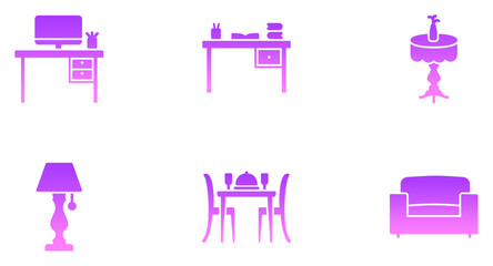 Furniture Glyph Gradient Icon pictogram symbol visual illustration Set